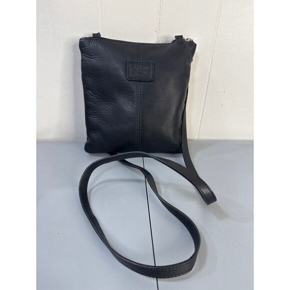Fossil Handbags - Vintage Fossil Black Pebbled Leather Small Crossbody Bag Organizer Zipper Close